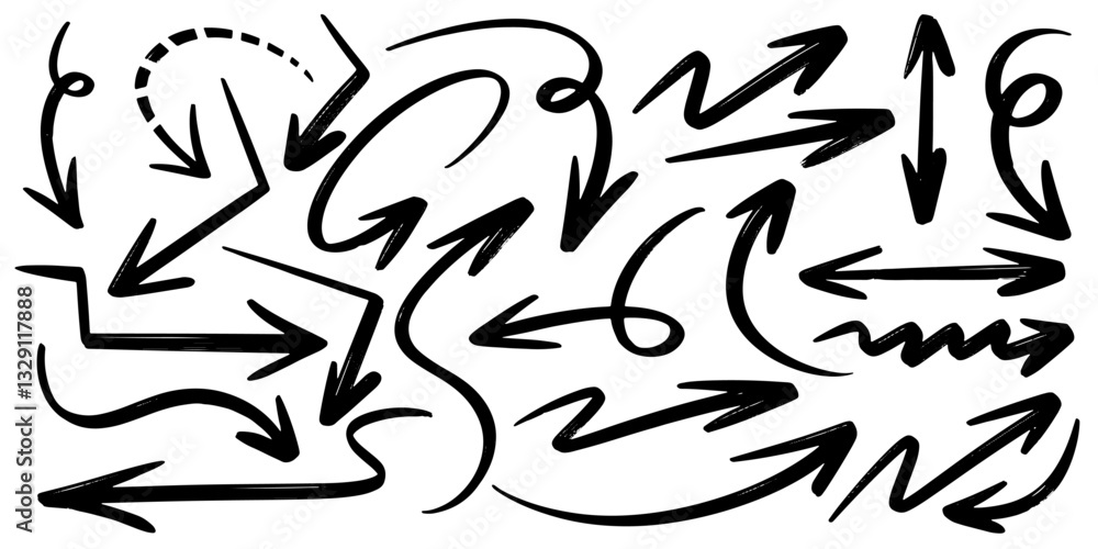Aufkleber set of hand drawn vector arrows doodle on white background. design element vector illustration.