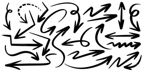 Set of Hand drawn vector arrows doodle on white background. design element vector illustration.