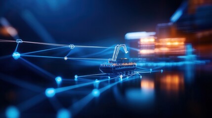 Innovative maritime logistics solutions global shipping industry digital visualization high-tech environment futuristic perspective efficiency concept