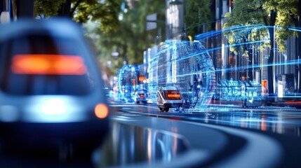 Futuristic urban transport smart city digital art high-tech environment dynamic perspective innovative mobility solutions