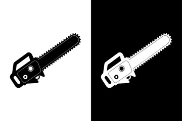 Black and White Chainsaw Icon Perfect for Forestry and Logging.