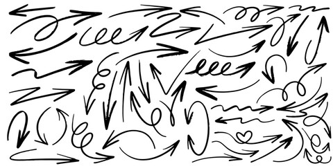 Set of Hand drawn vector arrows doodle on white background. design element vector illustration.