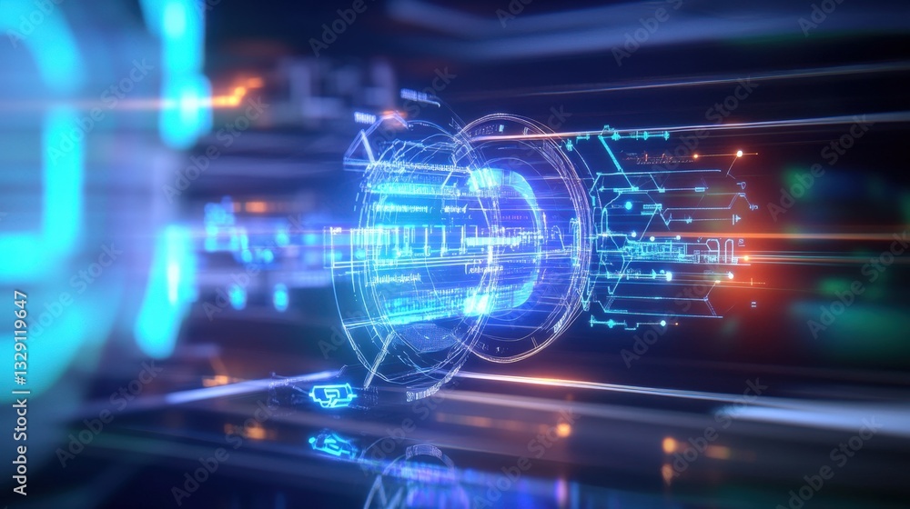 Poster futuristic technology visualization digital environment motion graphics virtual space abstract viewp