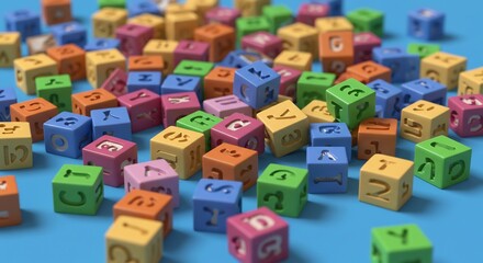 Fototapeta premium Colorful alphabet blocks scattered playfully. AI Generated