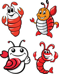 shrimp vector mascot illustration white background