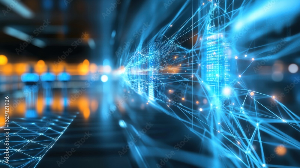Poster futuristic data visualization digital space technology concept virtual environment close-up view int