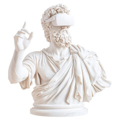 Obraz premium Virtual Reality meets Classical Art: A marble bust of a classical figure, adorned with VR goggles, embodies the fusion of past and future, innovation, and tradition.
