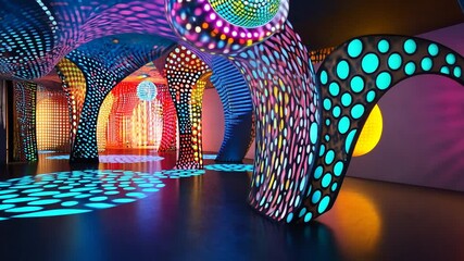 Immersive art installation featuring vibrant light patterns and colorful displays - Powered by Adobe