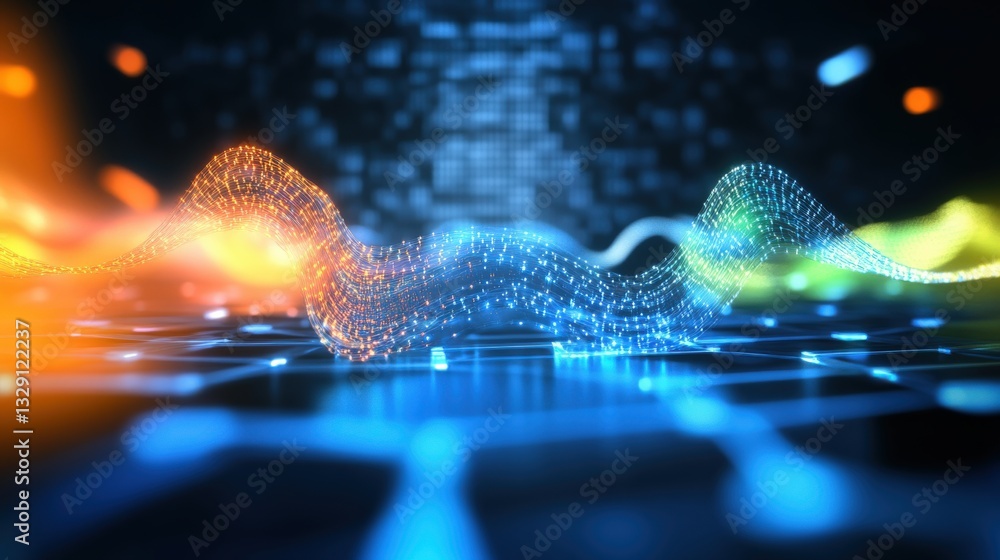 Aufkleber dynamic digital waves flowing in a futuristic cyber environment energy visualization abstract art co