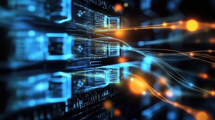 Dynamic digital data flow virtual environment abstract animation high-tech aesthetics futuristic concepts