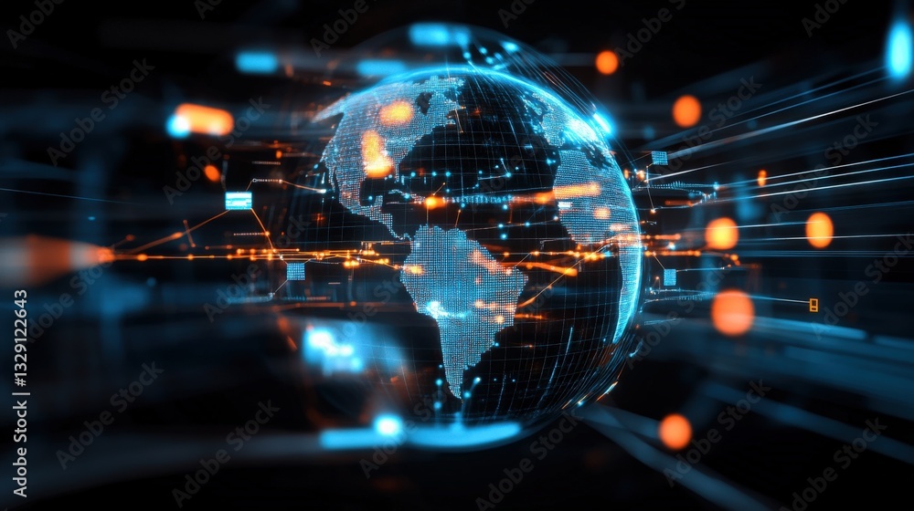 Poster dynamic global connectivity visualization digital environment graphic design technology concept mode