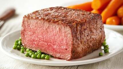 Chuck food steak concept. Perfectly seared beef steak on a plate with roasted vegetables
