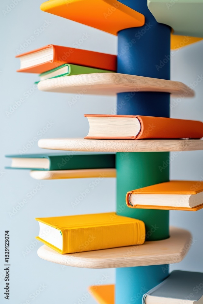 Poster a unique design of a bookshelf with books labeled as life skills.