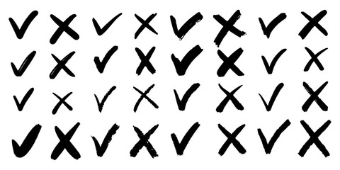 set of hand drawn check marks. checklist marks icon. doodle vector illustration.