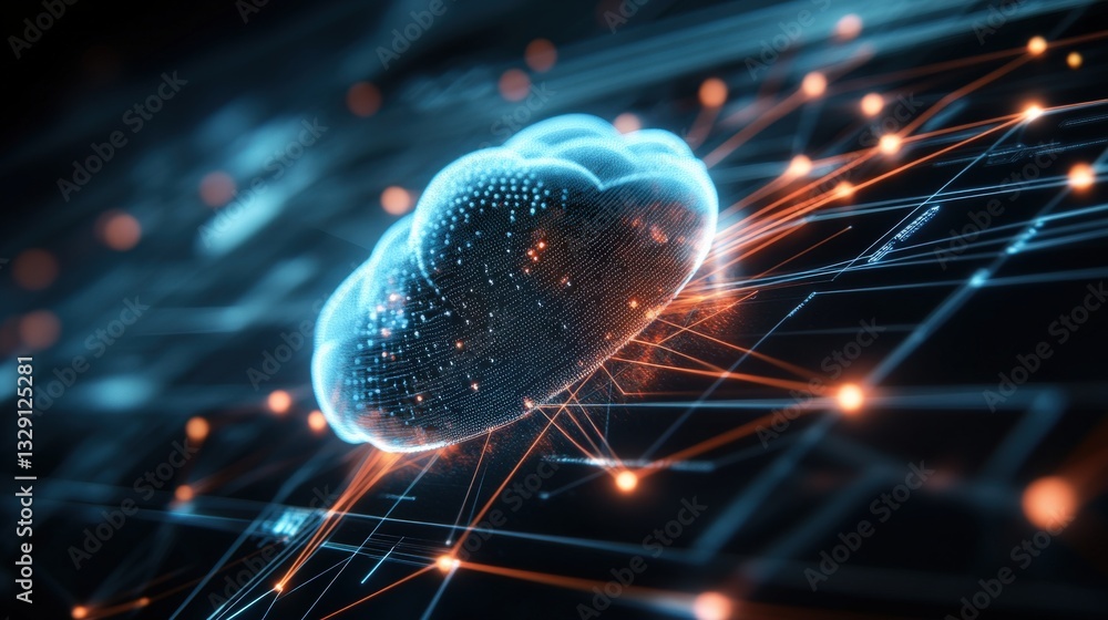 Poster innovative cloud technology transforming data management digital space infographic futuristic enviro