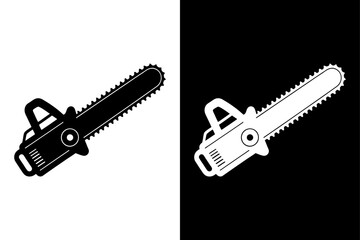 Chainsaw Silhouette Vector Icon Black and White Lumberjack Tool.