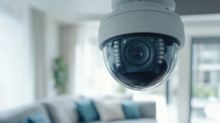 Smart Wi-Fi IP camera surveying modern living room setting