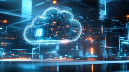 Cloud computing innovation digital environment graphic visualization futuristic cityscape abstract perspective data connectivity concept