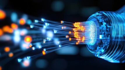Exploring fiber optic technology innovations digital networks visual art high-tech environment close-up view connectivity concept