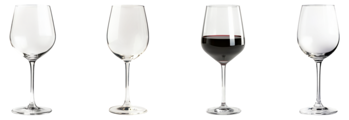 Elegant Glassware for Red and White Wine with Different Fill Levels, Isolated on Transparent Background