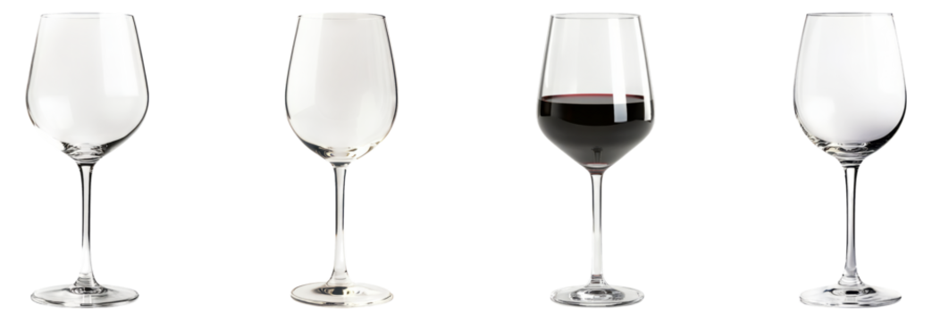 Elegant Glassware for Red and White Wine with Different Fill Levels, Isolated on Transparent Background