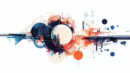 Obraz premium The image presents an abstract composition featuring a central, predominantly white circular form surrounded by splashes of orange and blue hues. The colors appear somewhat translucent and