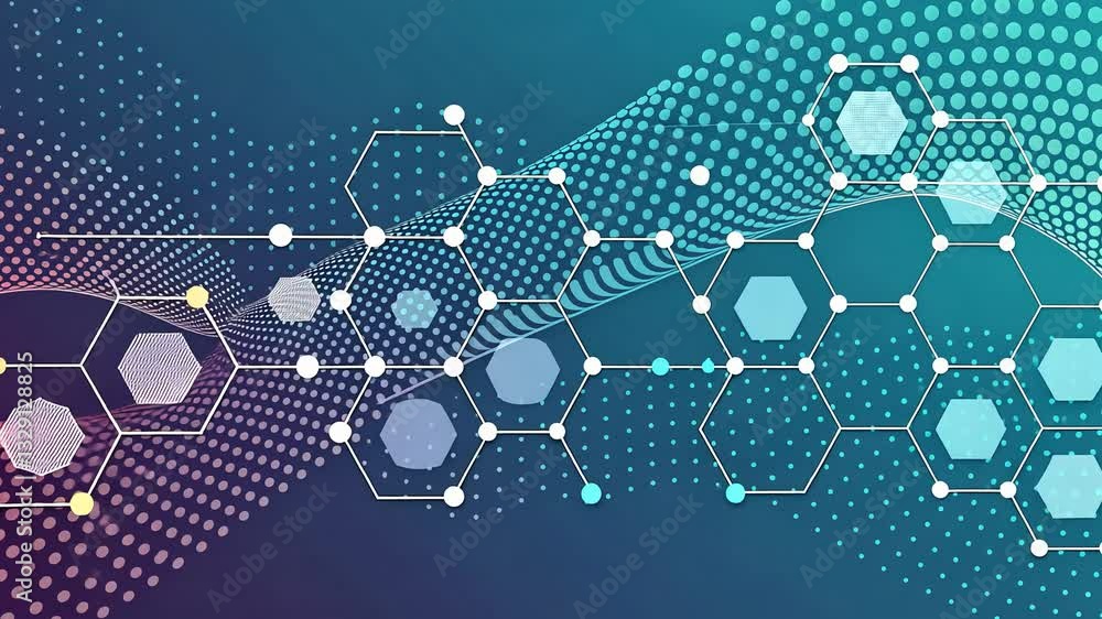 Poster futuristic and technology background concept, abstract molecular network design on gradient backgrou