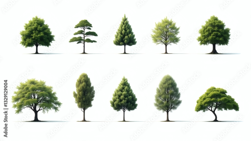 Aufkleber a collection of various trees, each with a unique shape and foliage, arranged in a pattern