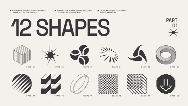 Universal trendy geometric shapes set , bright bold elements composition. Design forms perfect for poster designs, custom-printed clothing, fashion, social media templates