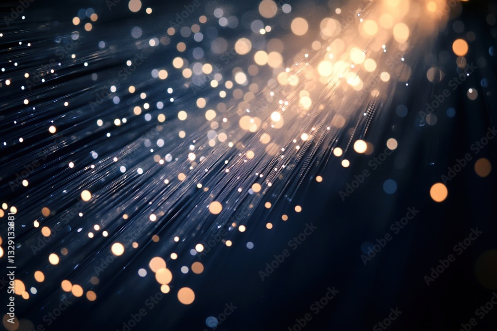 Aufkleber illuminating fiber optics: a glowing network of light beams and sparkling bokeh, creating a stunning