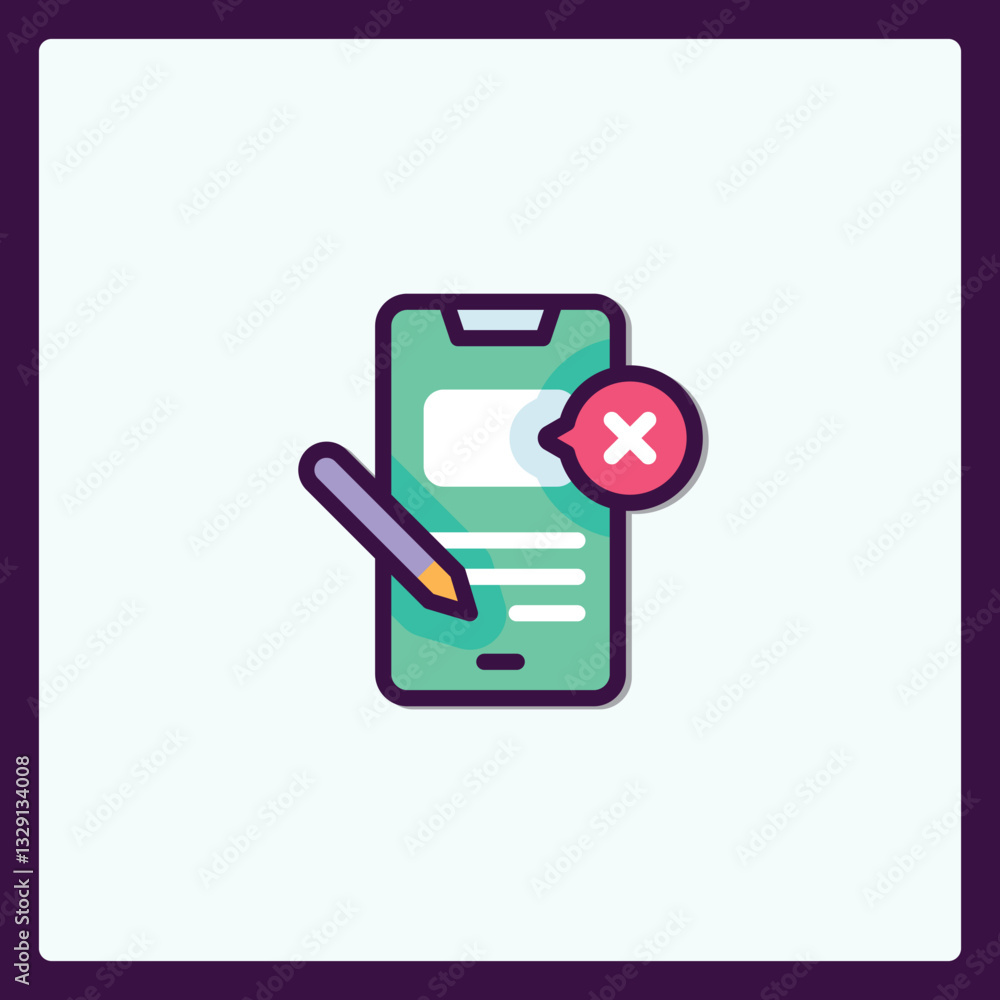 Poster mobile document editing with error notification stylized vector design