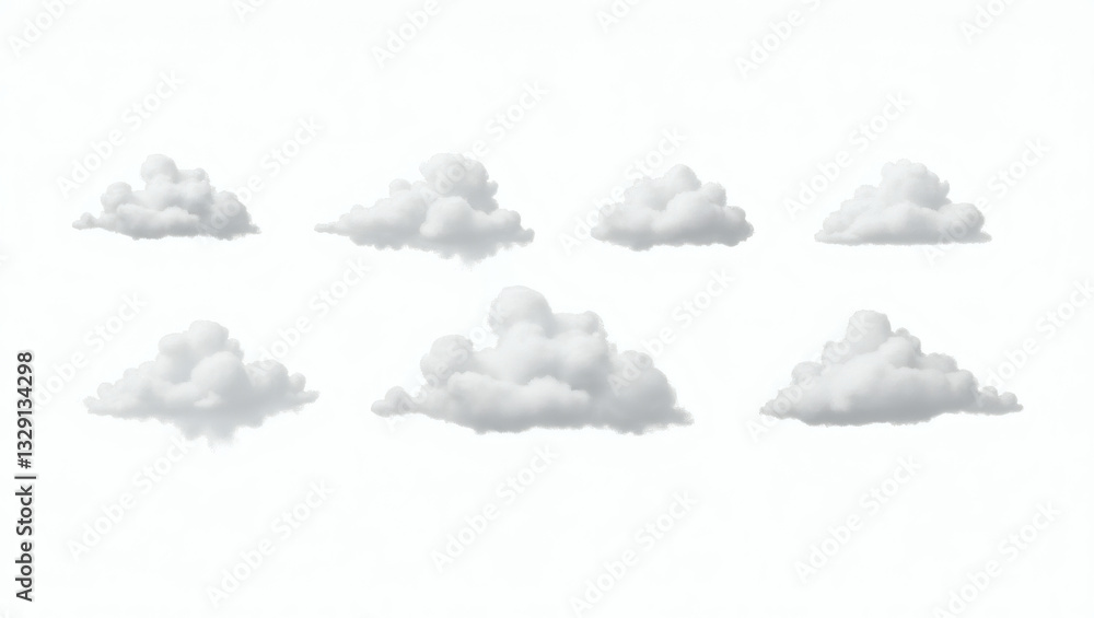 Poster a collection of fluffy white clouds in a seamless pattern, ideal for adding a touch of nature to any design
