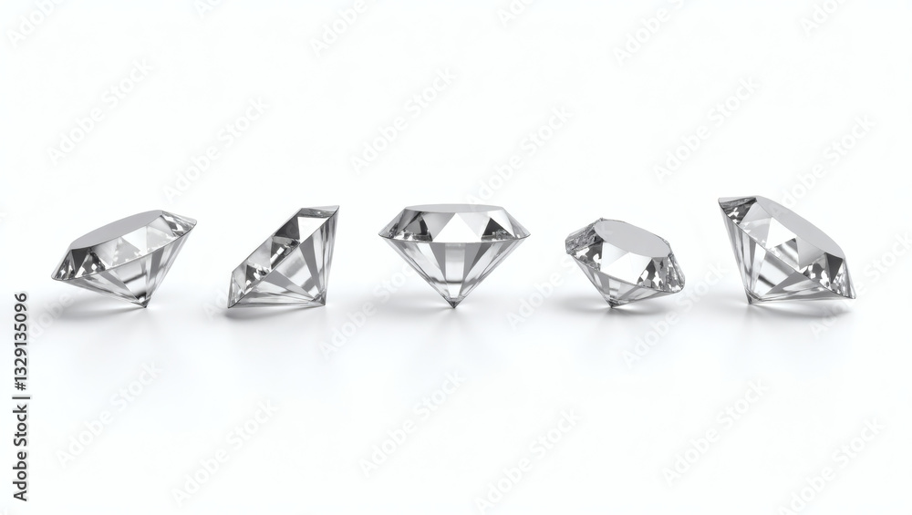 Poster a row of sparkling diamonds. the diamonds are of different sizes, catching the light