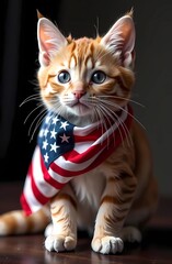 Memorial Day concept with a kitten. A national holiday in the United States, celebrated on the last Monday in May. Memorial Day and Veterans Day in the United States.