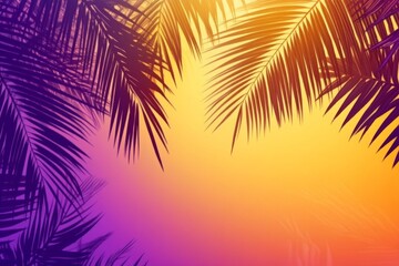 Fototapeta premium A tropical paradise sunset gradient background. Featuring golden yellows, vibrant oranges, and deep purples. Highlighting warmth and relaxation. Ideal for travel and vacation branding