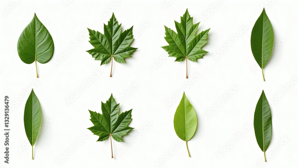 Aufkleber a collection of various types of green leaves, showcasing different shapes and textures. the leaves 