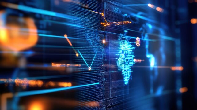 Digital data visualization global network infographic design tech environment close-up view information flow concept