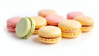 Fototapeta premium a group of colorful macarons, pastel colors, a delicious dessert and a perfect treat