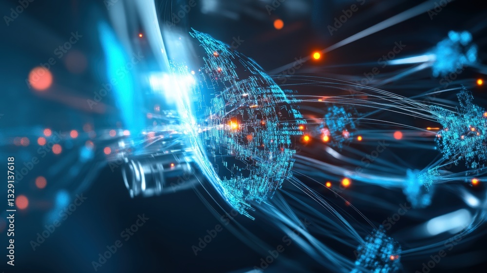 Poster dynamic digital network visualization virtual environment 3d animation futuristic technology concept
