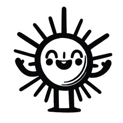 Obraz premium Cheerful Sun Character in Cartoon Line Art Illustration with Radiant Design