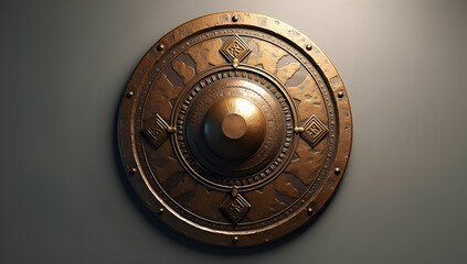 Intricate Geometric Patterns on a Battle-Scarred Shield