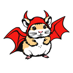 cute hamster wearing a devil costume with red wings cartoon funny illustration