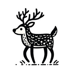 Charming Deer Illustration with Dotted Details in Simple Black and White Style