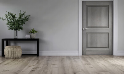 Modern minimalist interior design featuring a sleek door and elegant decor elements