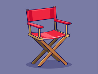 red director’s chair, on a pastel gray background.