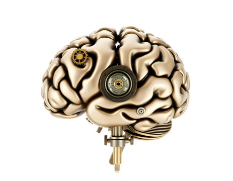 Human brain with gears and cogs isolated on transparent background