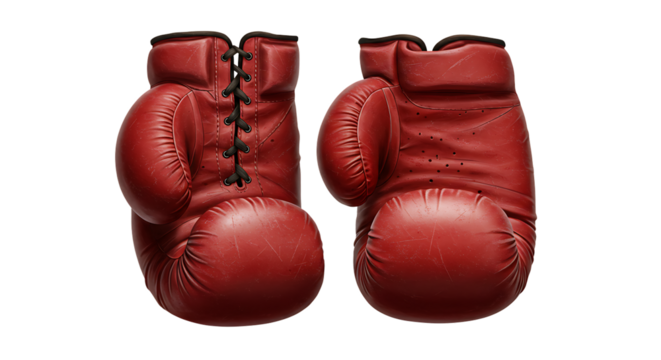 Vintage Red Leather Boxing Gloves Detailed 3D Model Sport Equipment Fight Retro dark worn aged game 