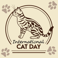 International Cat Day Vector Illustration, Adorable Cartoon Cat Character Design