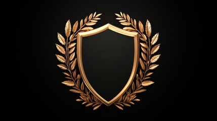 Obraz premium Golden Shield with Laurel Leaves and Check Mark Icon for Achievement and Recognition
