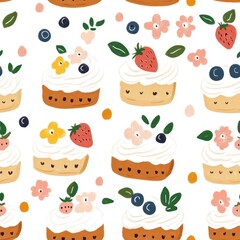 Seamless pattern of rich buttercream frosting layered on cakes, perfect for bakery designs and sweet treats backgrounds.